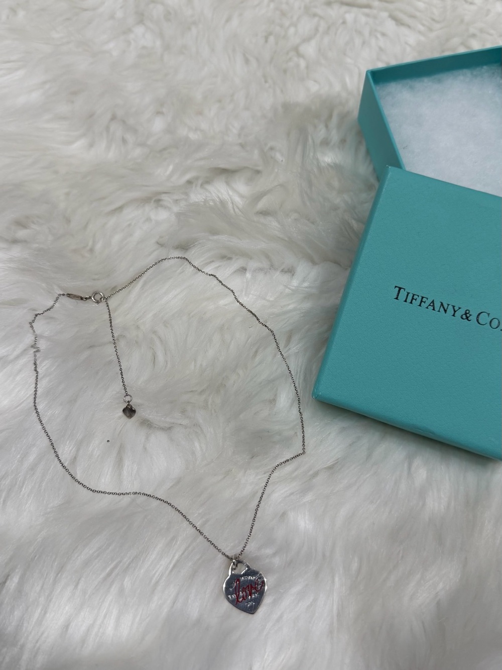 Retired Red LOVE Tiffany & Co. Silver Heart Pend Necklace